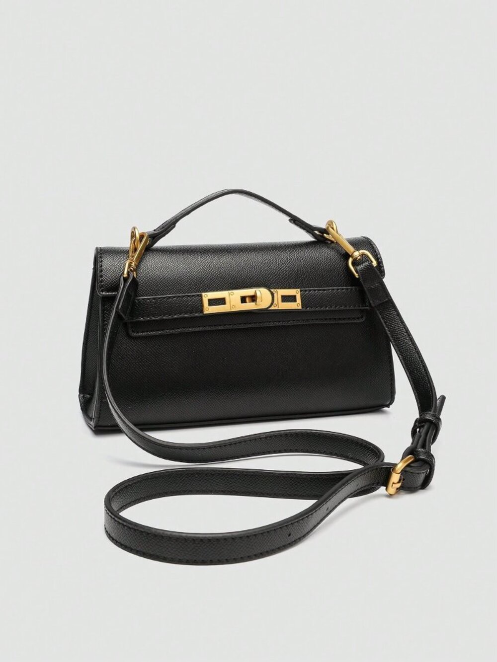 Black Fashionable Women's Plain Square Top Handle Shoulder Bag - Picture 5 of 9